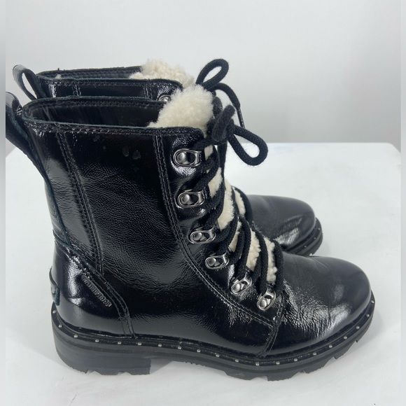 Sorel Lennox Cozy Lace Up Waterproof Rain Boots Women 6 Black White Wool Leather - Picture 1 of 8